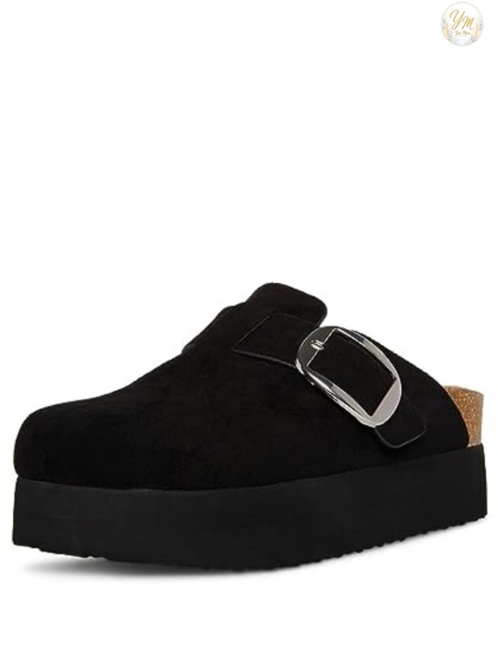Suede Clog Mules Adjustable Buckle Strap Platform Slip-on Comfort